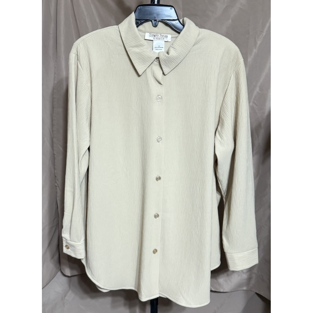 Simply Susan Womens Blouse Sz 1X Tan Button-Up Long Sleeve Collared USA NWT